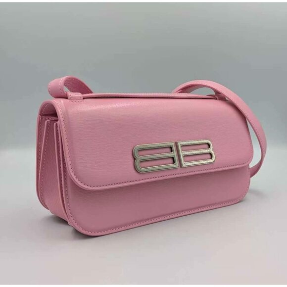 Balenciaga Stripe Embossed Calfskin Gossip Flap Bag Small Candy Pink 674693 - Picture 3 of 16